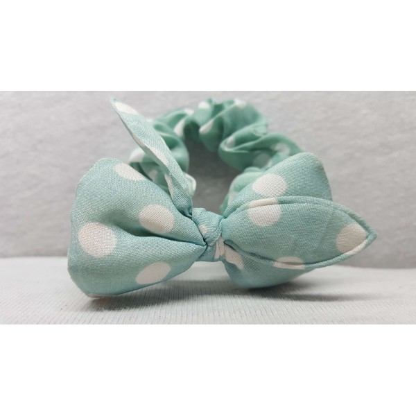 Elastic for hair, with textile knot, green color with white dots